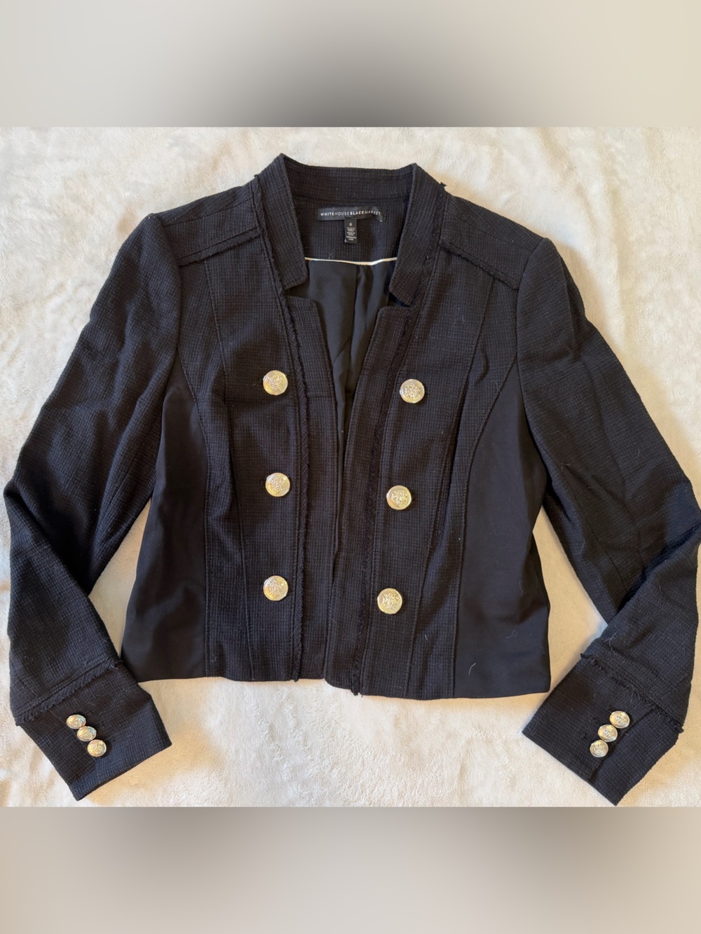 White House Black Market Black Double-Breasted Blazer with Gold Buttons